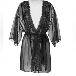 La Senza Sheer Mesh Black Lace Kimono Robe – New With Tags
